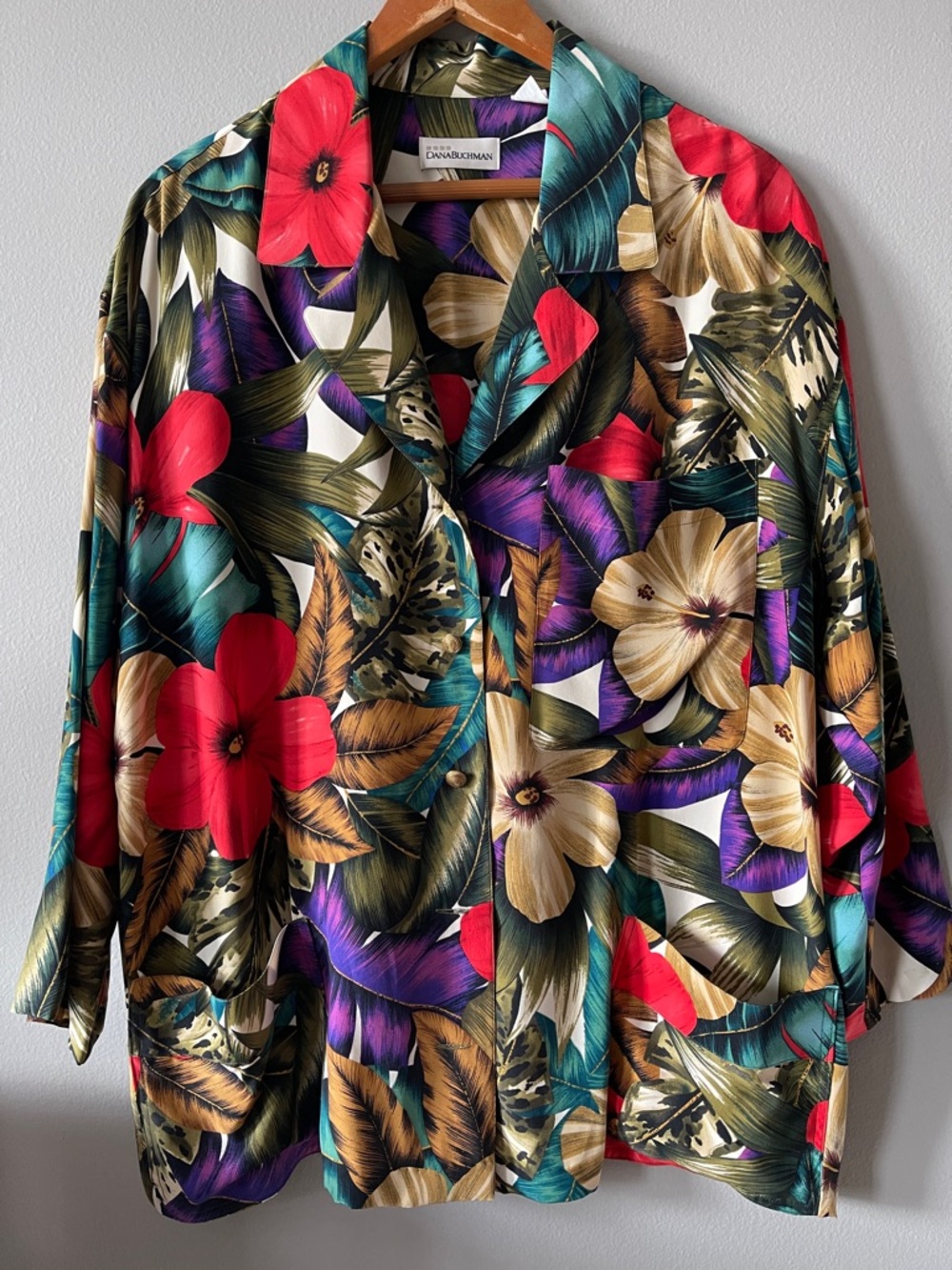 SILK Dana Buchman vintage Multicolor Tropical Floral Button-Down jacket